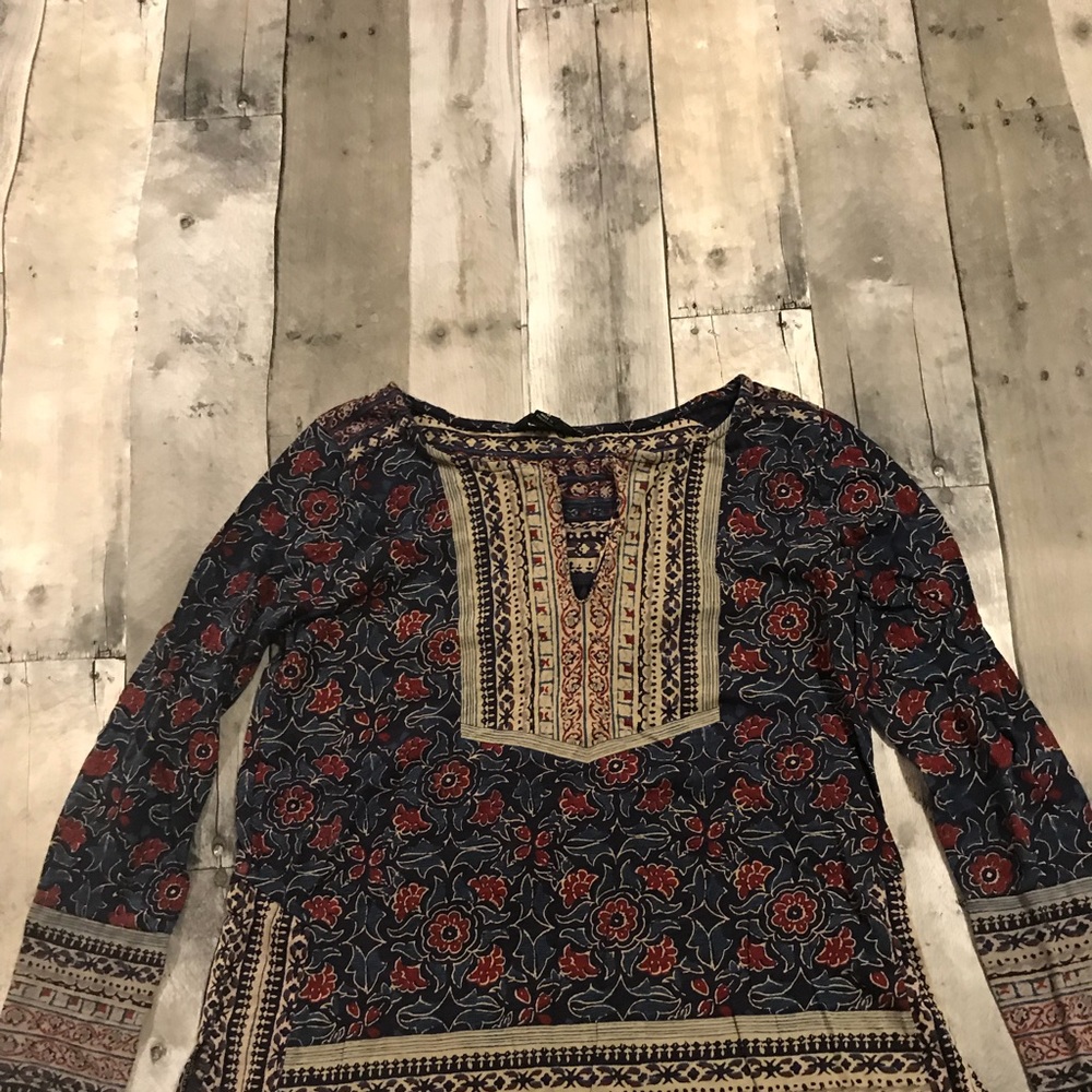 Lucky Brand Border Print Long Sleeve Blouse Size S
